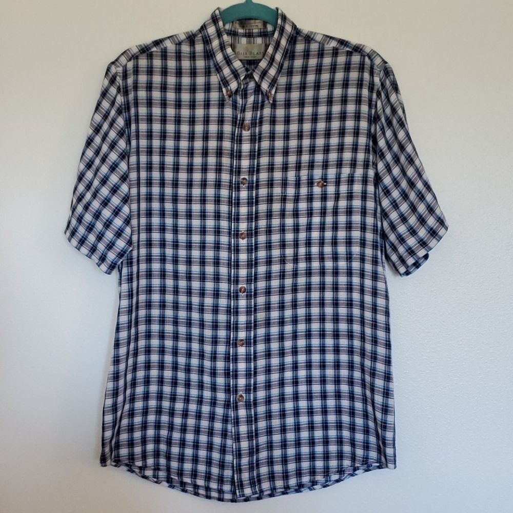 Bill Blass Plaid Short Sleeve Shirt - M